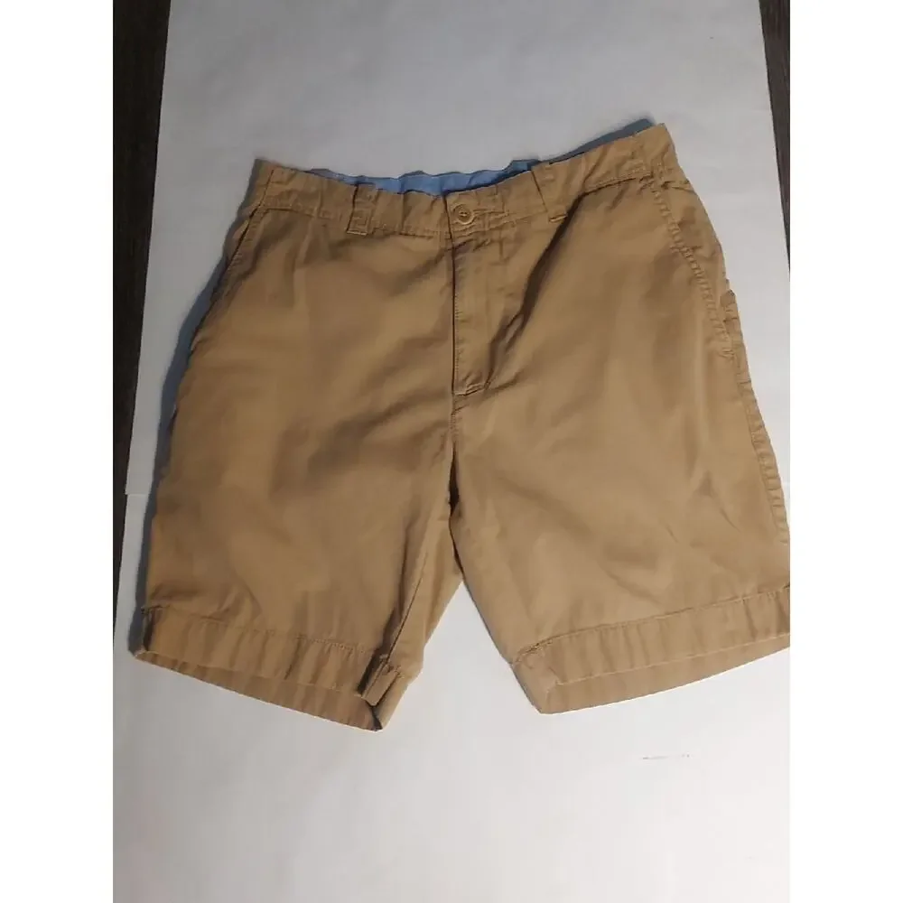 Roundtree & Yorke Casuals Flat Front Bermuda Khaki Shorts 30 Vacation Academia